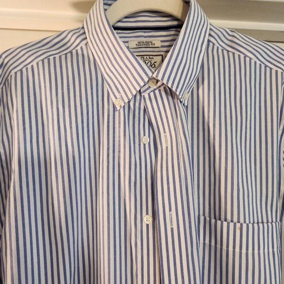 Jos A. Banks non iron tailored fit blue white stripe men's dress shirt 16 32 - Picture 6 of 6